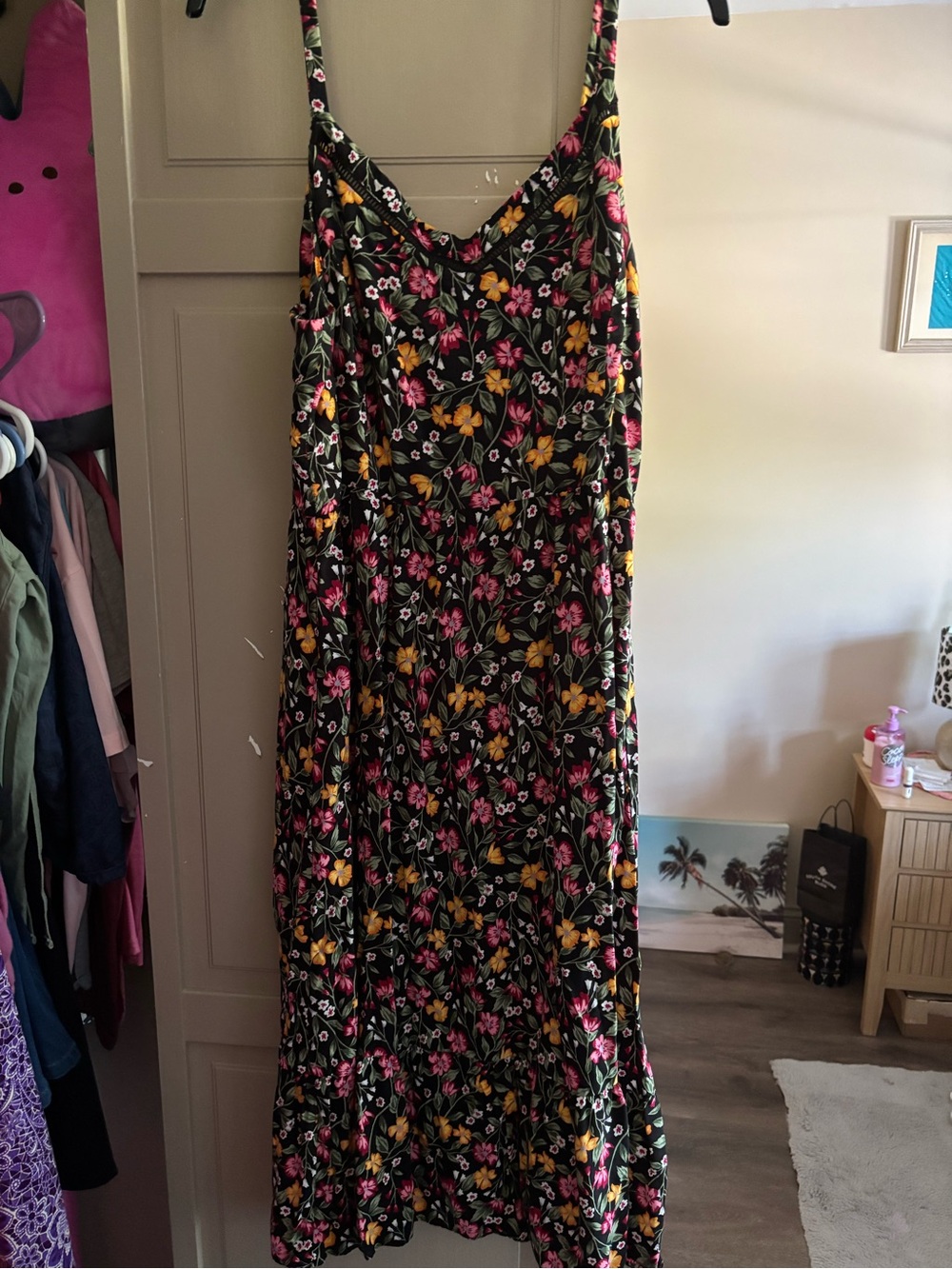 Old Navy Black Floral Maxi Dress with Pink & Yellow Blooms